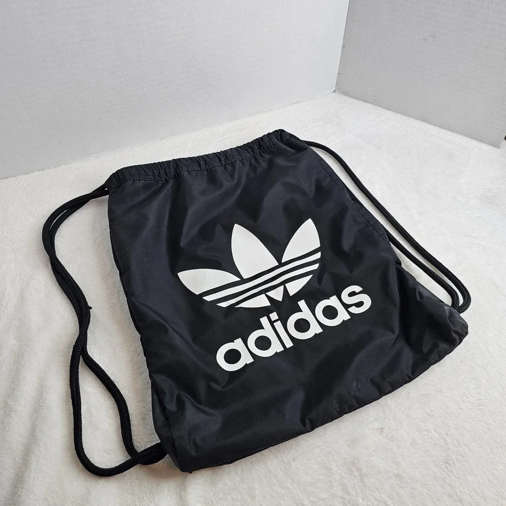 Adidas BlackDrawstring Cinch Sack Backpack ,Zipper pocket,  Sport,locker storage